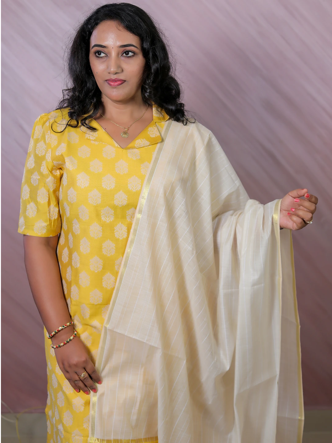 Classy Wear / Classy Kurti / Yellow Jaquard - Image 4