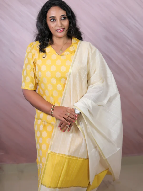 Classy Wear / Classy Kurti / Yellow Jaquard - Image 3