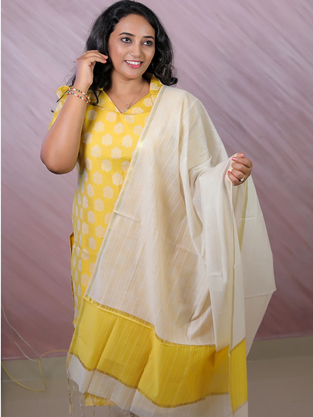 Classy Wear / Classy Kurti / Yellow Jaquard - Image 2