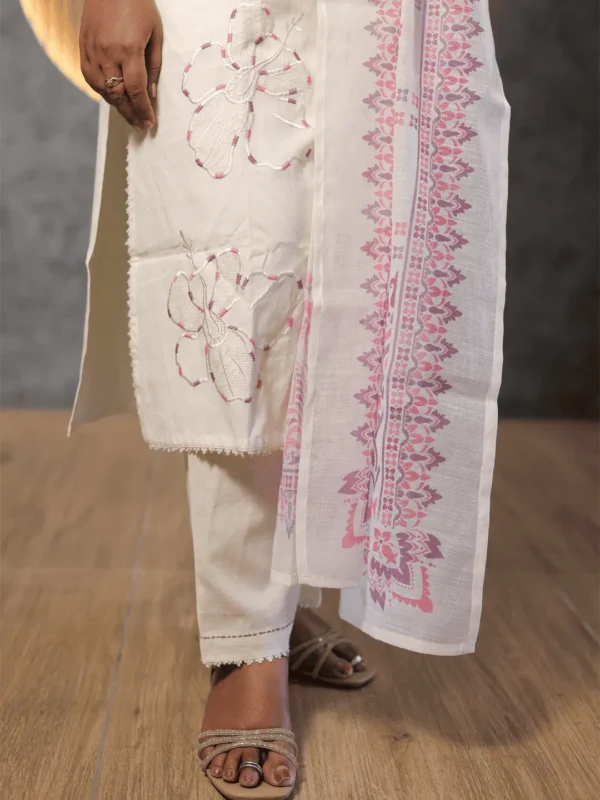 Comfy Salwar /  White/ Pink Embridery - 3PC - Image 2