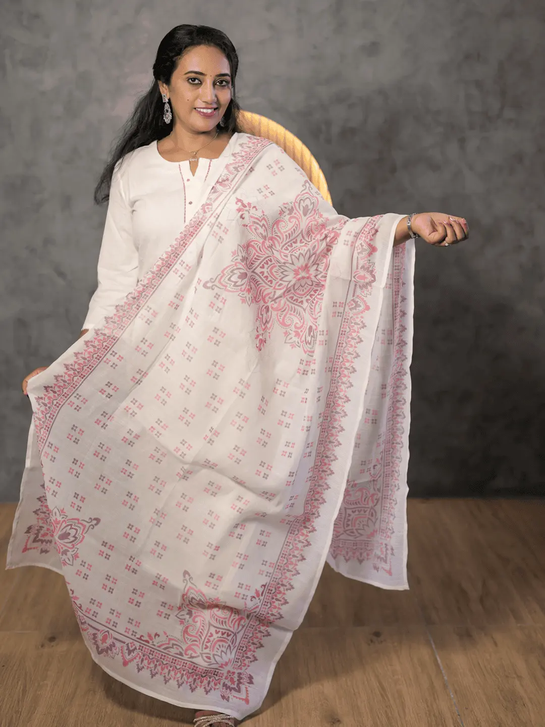 Comfy Salwar /  White/ Pink Embridery - 3PC - Image 4